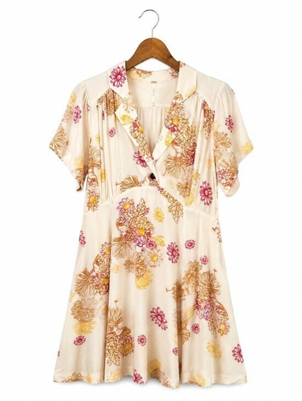Free People Cream Floral Midi Dress with Pink & Yellow Accents